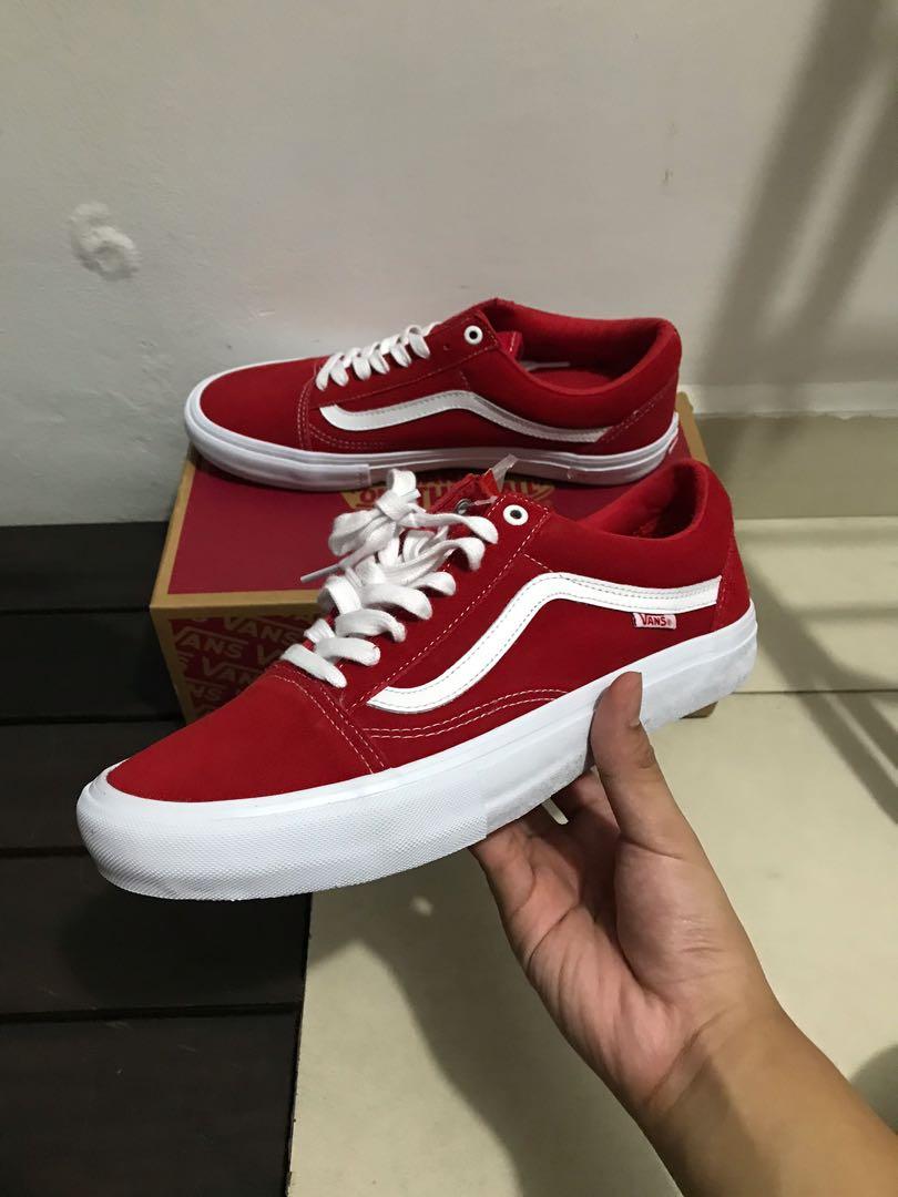 Vans Old Skool Pro Red and White Suede 