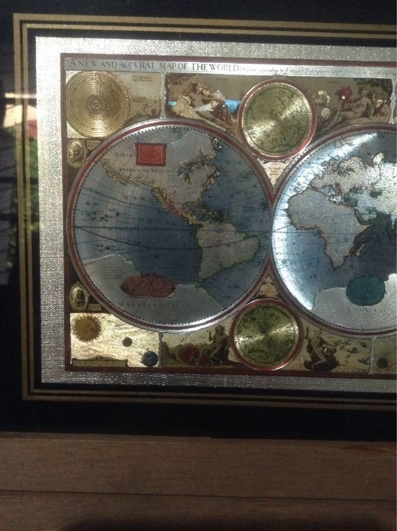 World Map 1978 vintage World Map portrait/Metal-Etched/Wood-framed & glassed/USA/1978 ...