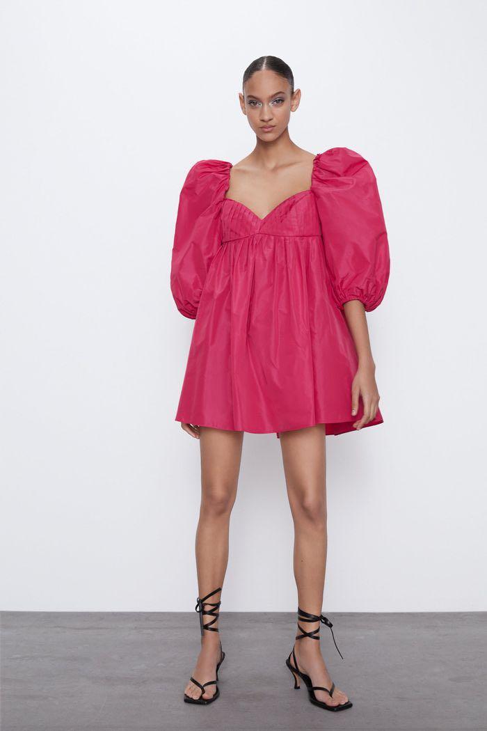 BN Zara puffy sleeve hot pink dress ...