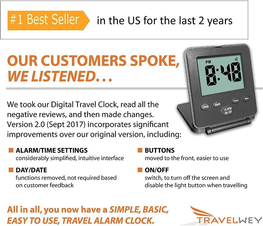 [BNIB] TravelWey Digital Travel Alarm Clock No Bells, No Whistles