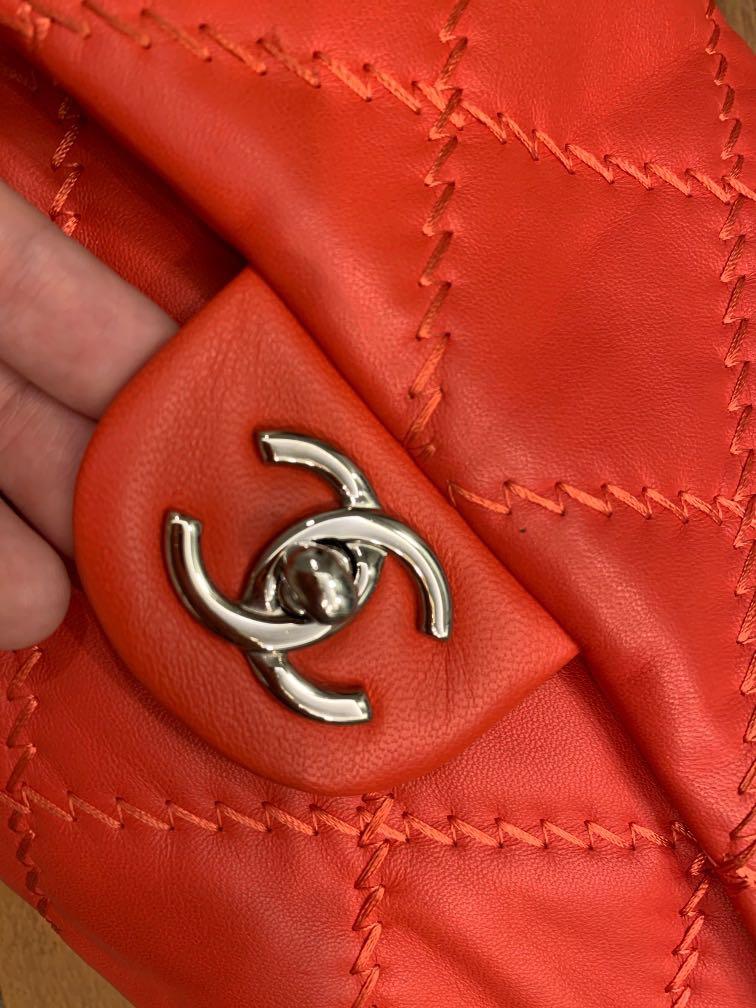 chanel red quilted handbag leather