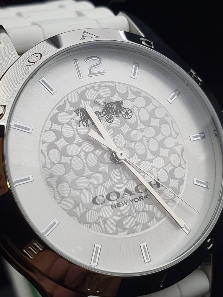 Coach Maddy Stainless Steel 40MM White Rubber Strap Watch Style W6033 With Box Model CA79.79.5.1193