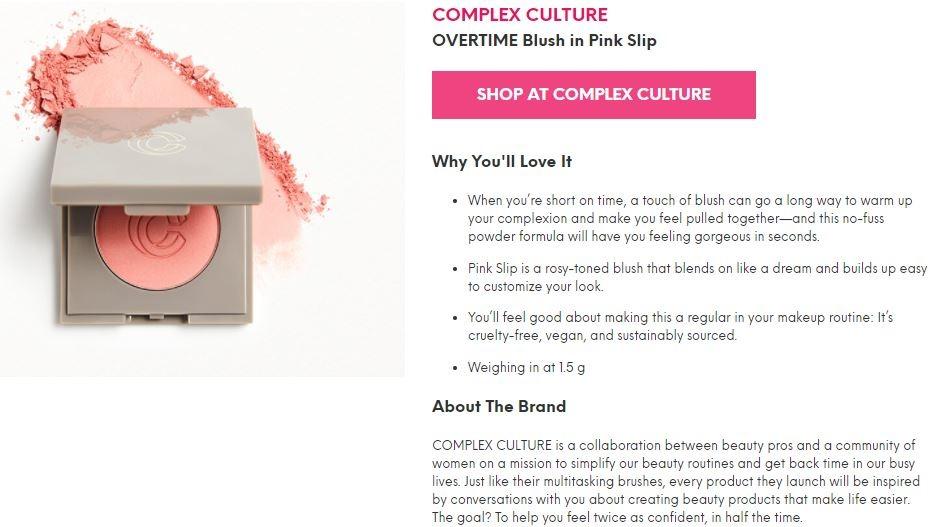 complex culture overtime blush