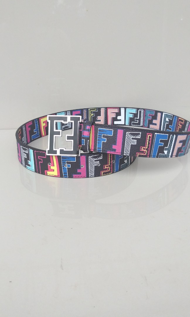 FENDI GRAFFITI SILVER BLACK SAFFIANO LEATHER BELT Women s Fashion