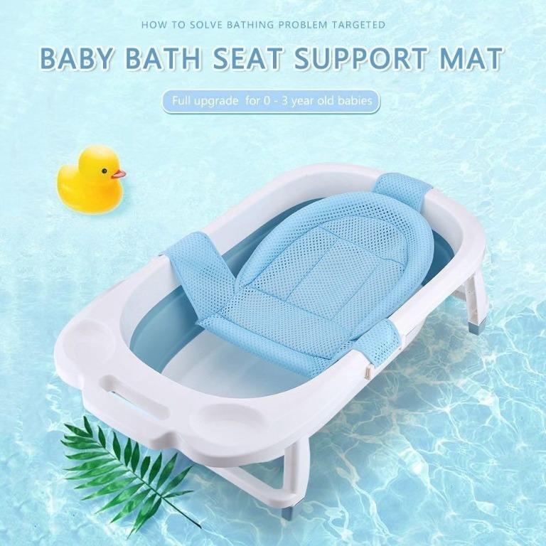 Free Baby Bath Seat Support Mat Foldable Baby Bath Tub Pad Chair Newborn Bathtub Pillow Infant Anti Slip Soft Body Cushion Babies Kids Bathing Changing Bathtub Bath Accessories