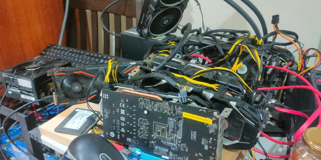 GPU Mining Rig (Category: Desktops) located in Lahad Datu. Submitted by zelkhanstore (Listing ID 1059107113, Image 1). Description: Hi! Selling a rig built for digital currency production. I have few cards available and not just on the pictures. Selling as a whole set but you may select what cards you want, minimum of 5 cards with complete rig setup including PSU. Below are my available cards with PwP pricing, means if you buy as a whole set, the