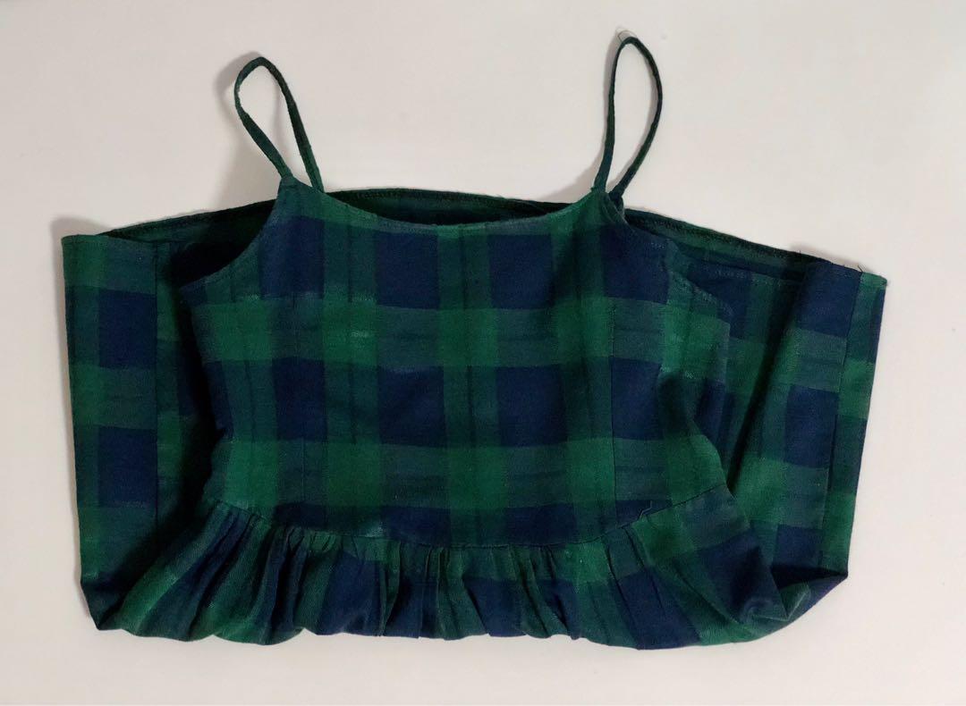 Green plaid babydoll dress