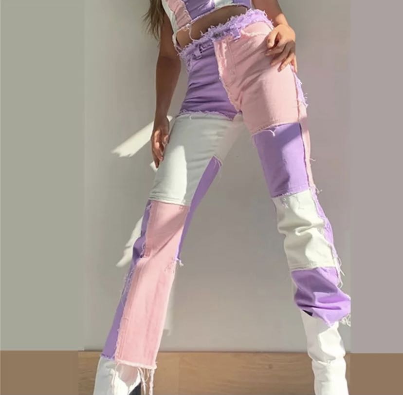 Pink patchwork pants clearance