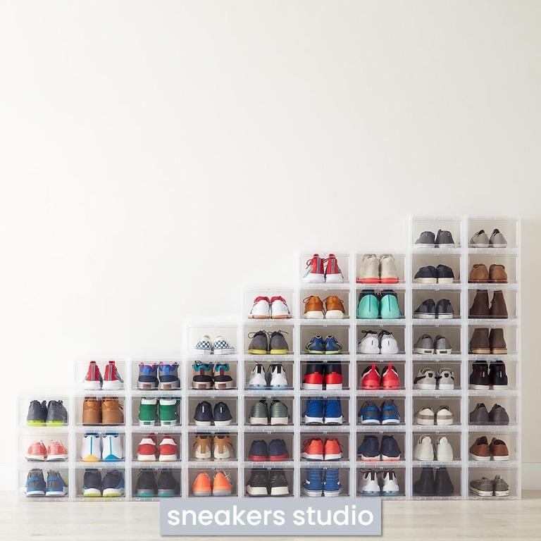 INSTOCK Magnetic Drop Front Shoe Box Stackable Transparent