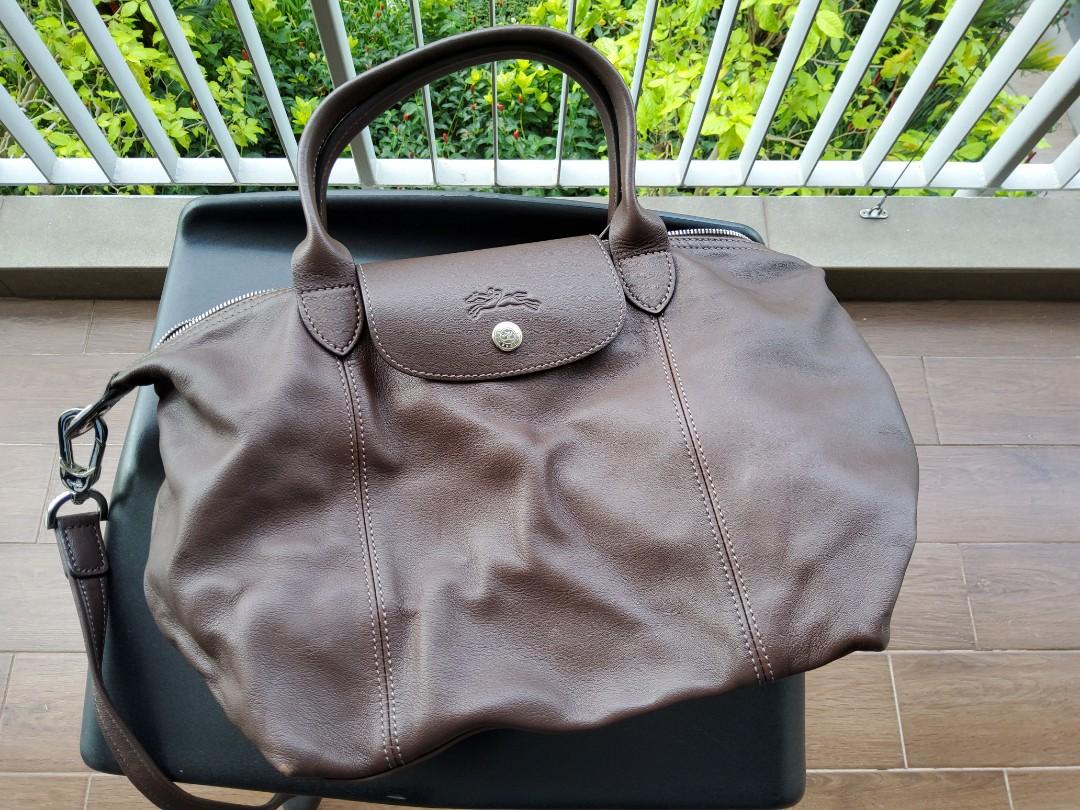 Longchamp Le Pliage Cuir Medium Brown, Women's Fashion, Bags