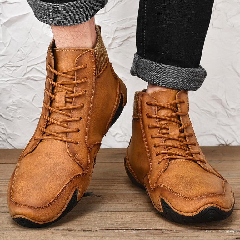 Menico men handmade soft slip resistant lace up leather ankle boots clearance