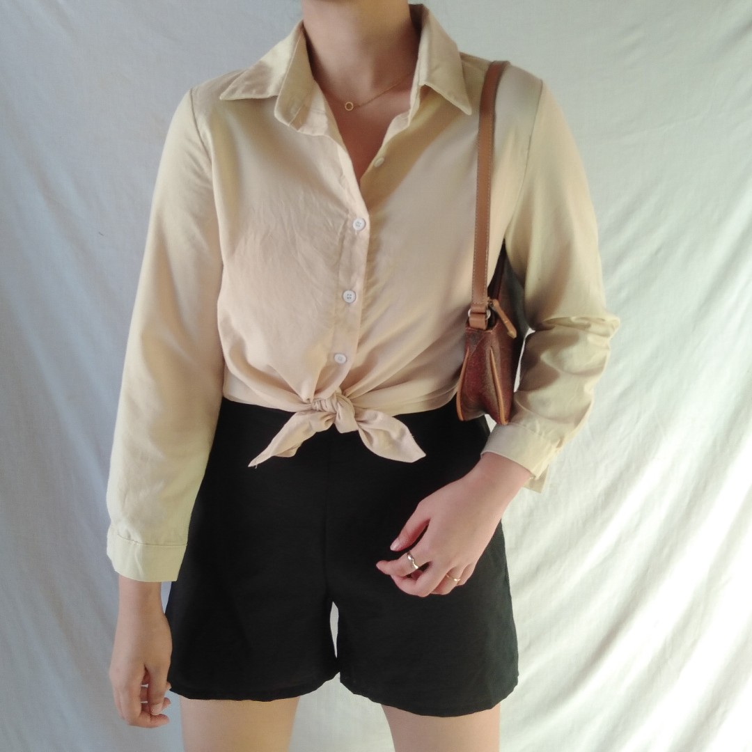 Pastel yellow cream plain button down 