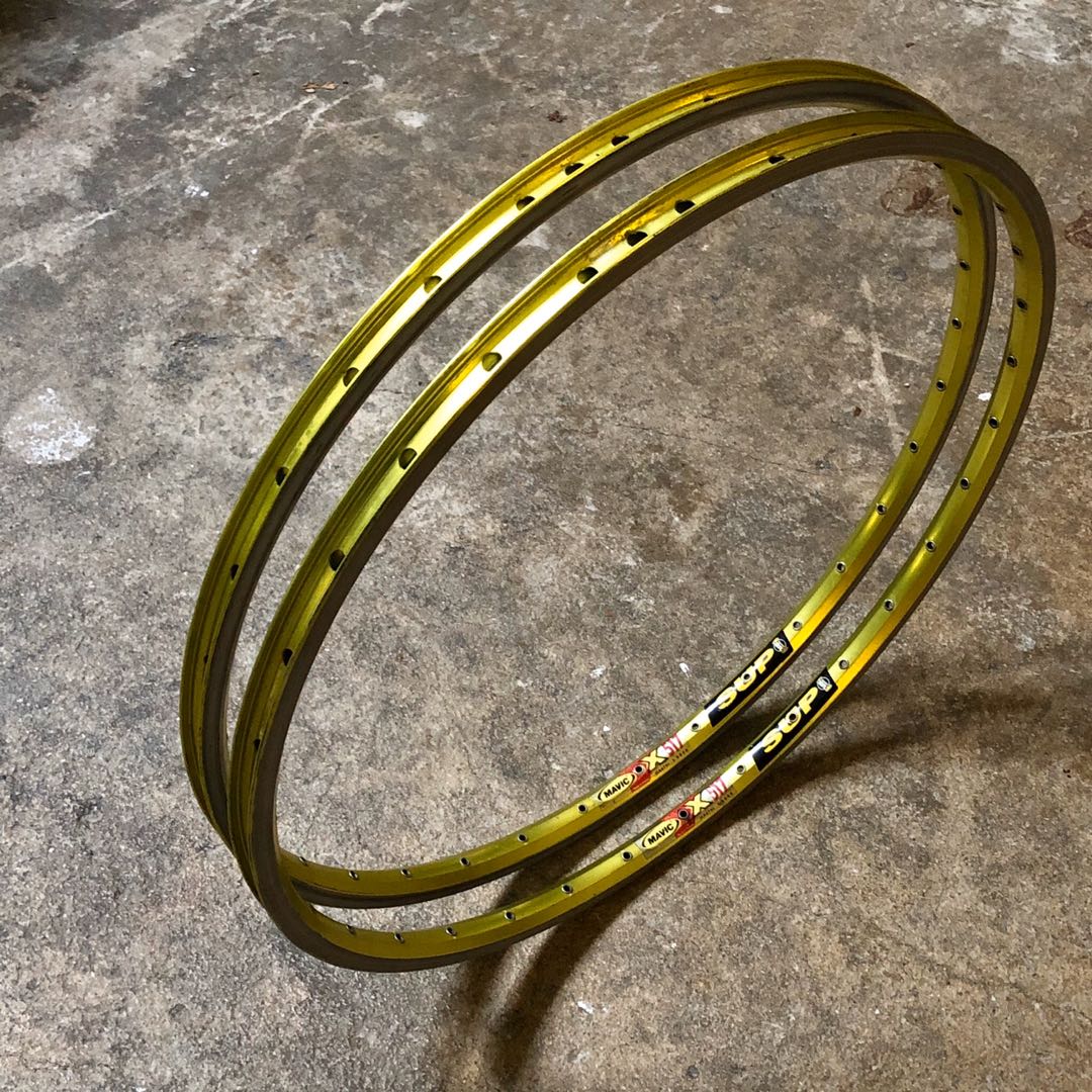 SOLD- Retro 26” Mavic SUP x517 rims in Anodized Citrus lime 32h