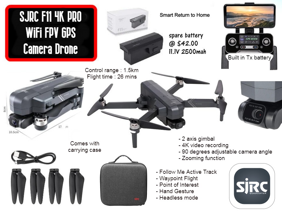 SJRC F11 Pro WiFi FPV 4K Camera GPS Drone Photography Drones on