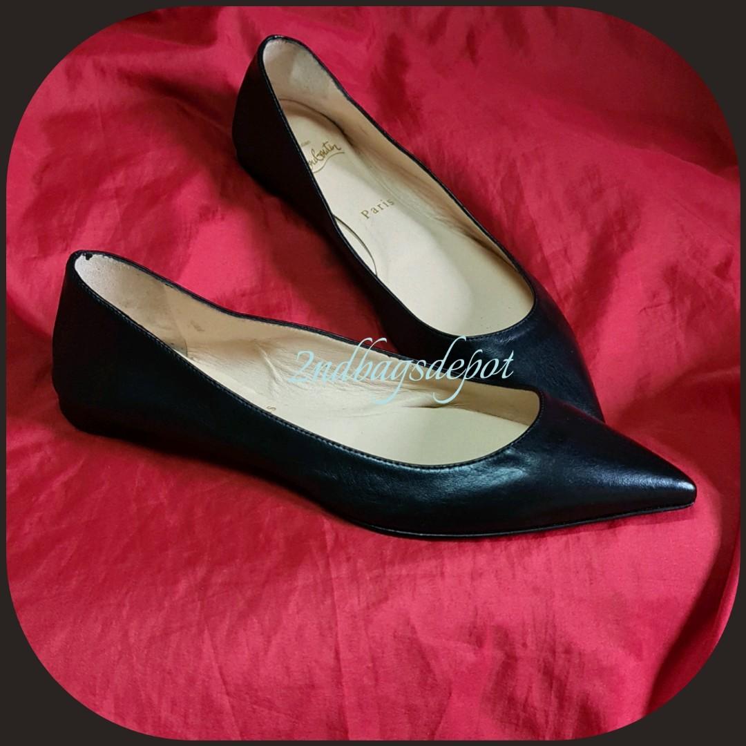 Sz 38 Christian Louboutin Black Ballalla Nappa Ballet Flats Shoes