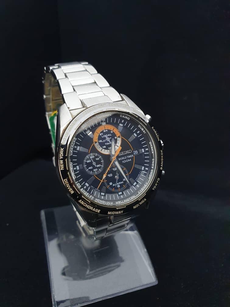 Used Seiko Chronograph Quartz World Timer 5T82 0EA0 Men s Fashion