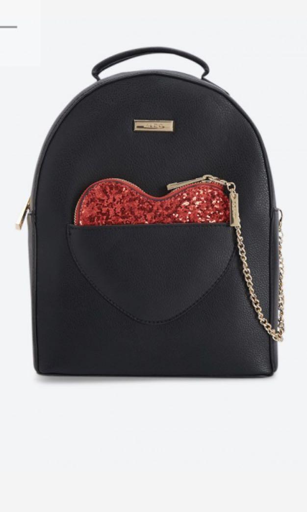 Aldo Caurga Sequin Heart Pouch Details Mini Backpack Black