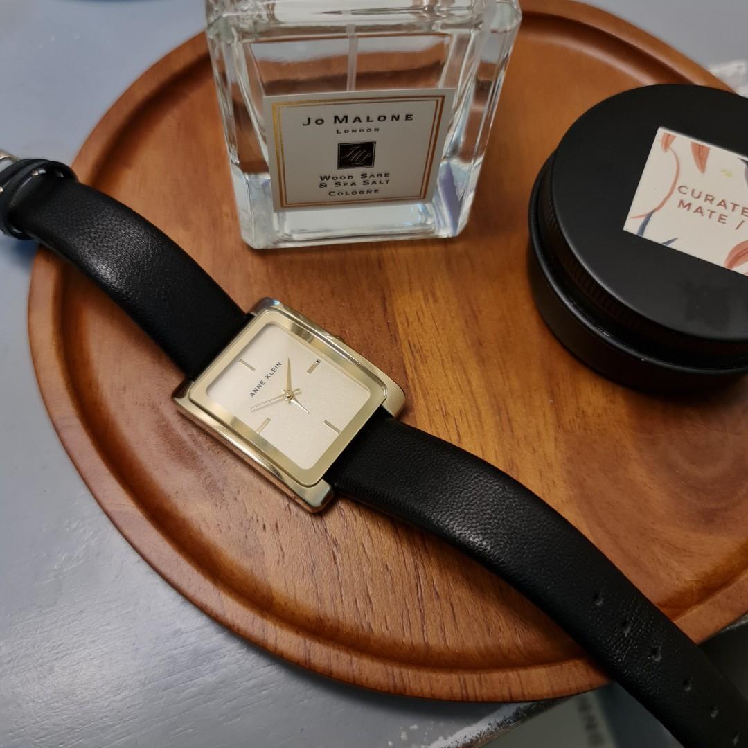 Anne klein black leather hotsell watch