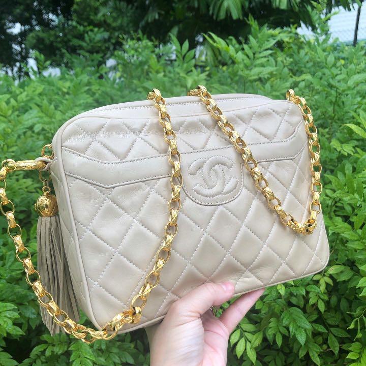 Authentic Chanel RARE Beige Clair Lambskin Camera Bag w 24k Gold Bijoux  Chains, Luxury, Bags & Wallets on Carousell