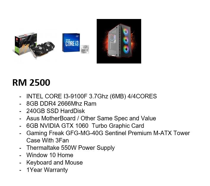 Core i3 hotsell 9100f gtx 1060