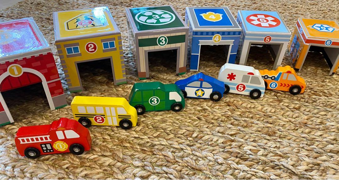 Melissa & doug nesting hotsell & sorting buildings & vehicles
