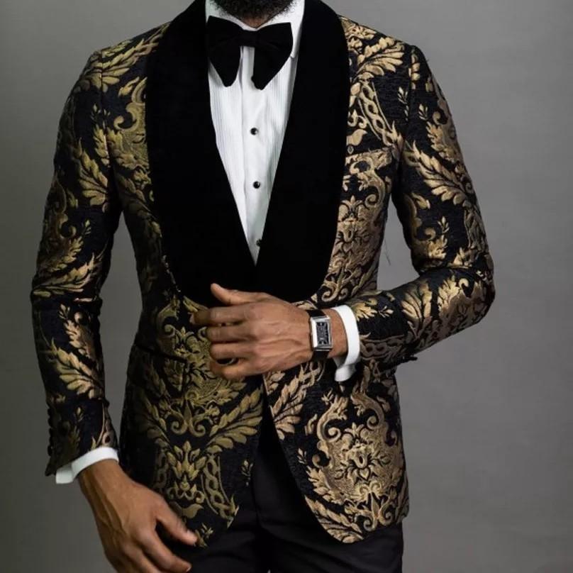 Men suit floral gold red wedding custom made available 2pc suit