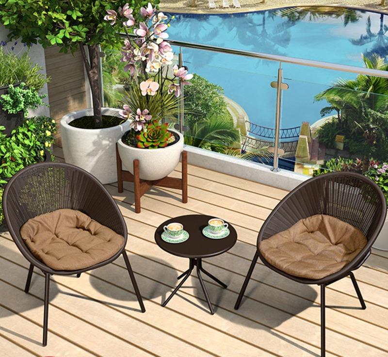 Minimalist Outdoor Leisure Rattan Table Chairs 3 piece set