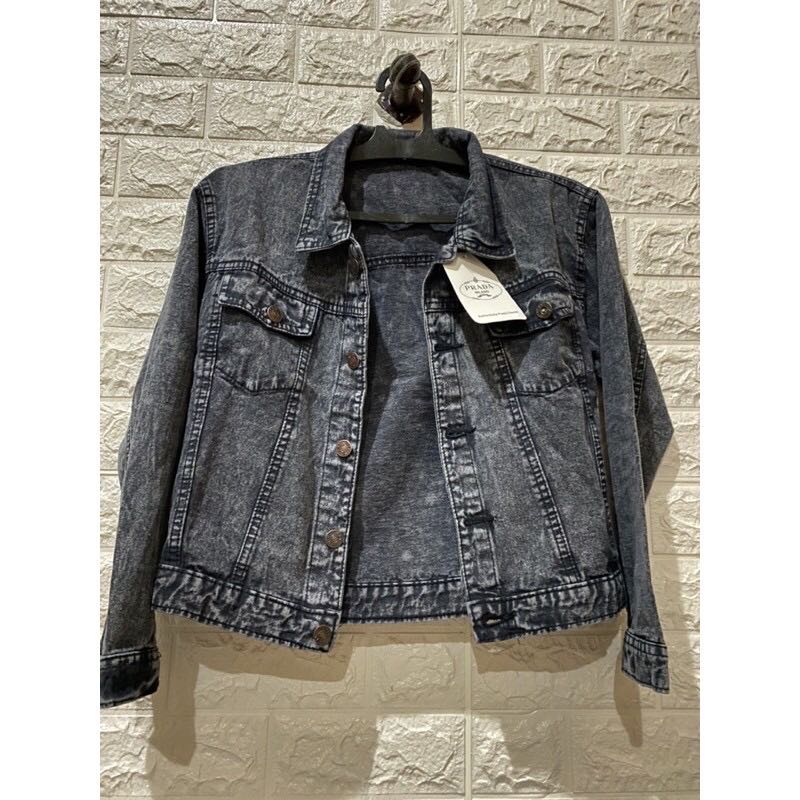 Snow black Denim jacket jeans acid wash 