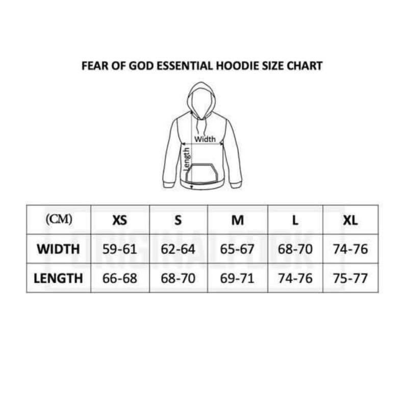 Fear of god essential 2025 hoodie sizing