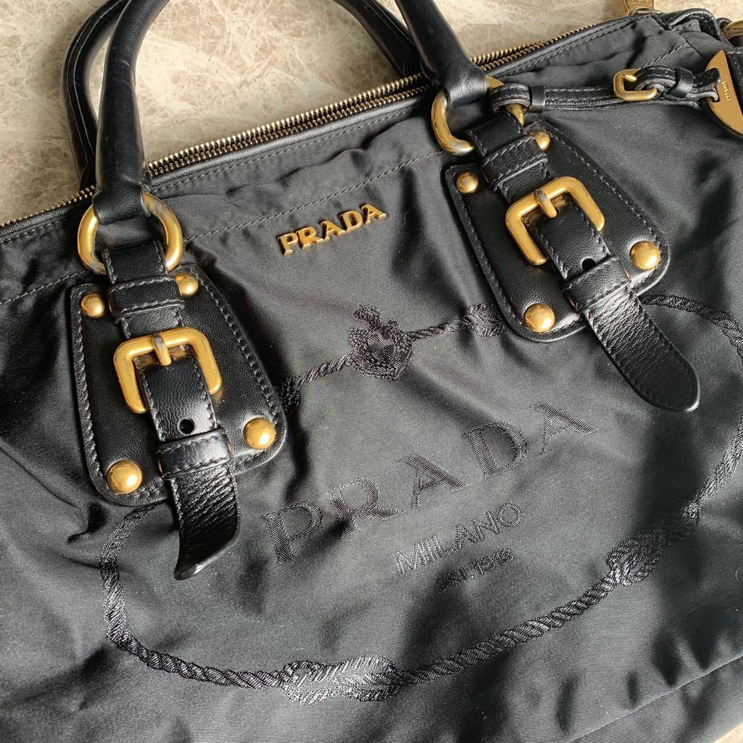 รีวิวกระเป๋า Prada Bauletto Saffiano Tessuto Nero Black Nylon Top