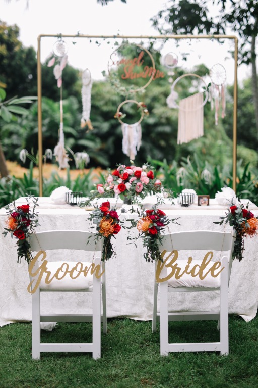 Bride and Groom (Gold/Bamboo) Chair Signages Pair with Mounting Holes