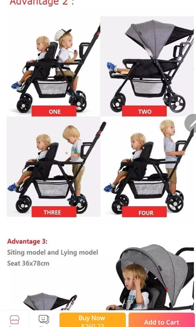 Seebaby Fold Twins Baby Stroller Double Babies Kids Going Out