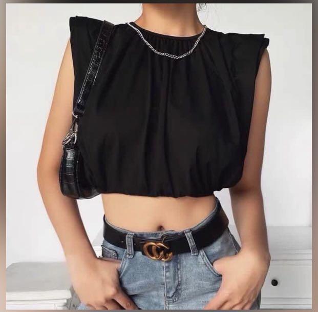 Shoulder padded crop top Clearance