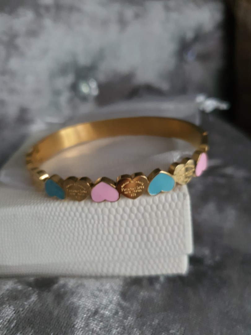 Tiffany blue pink gold Forever Love Bangle in 925 Lock charm