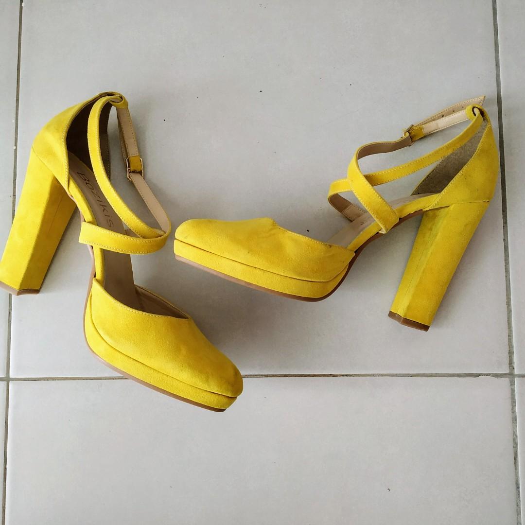 yellow ankle strap pumps