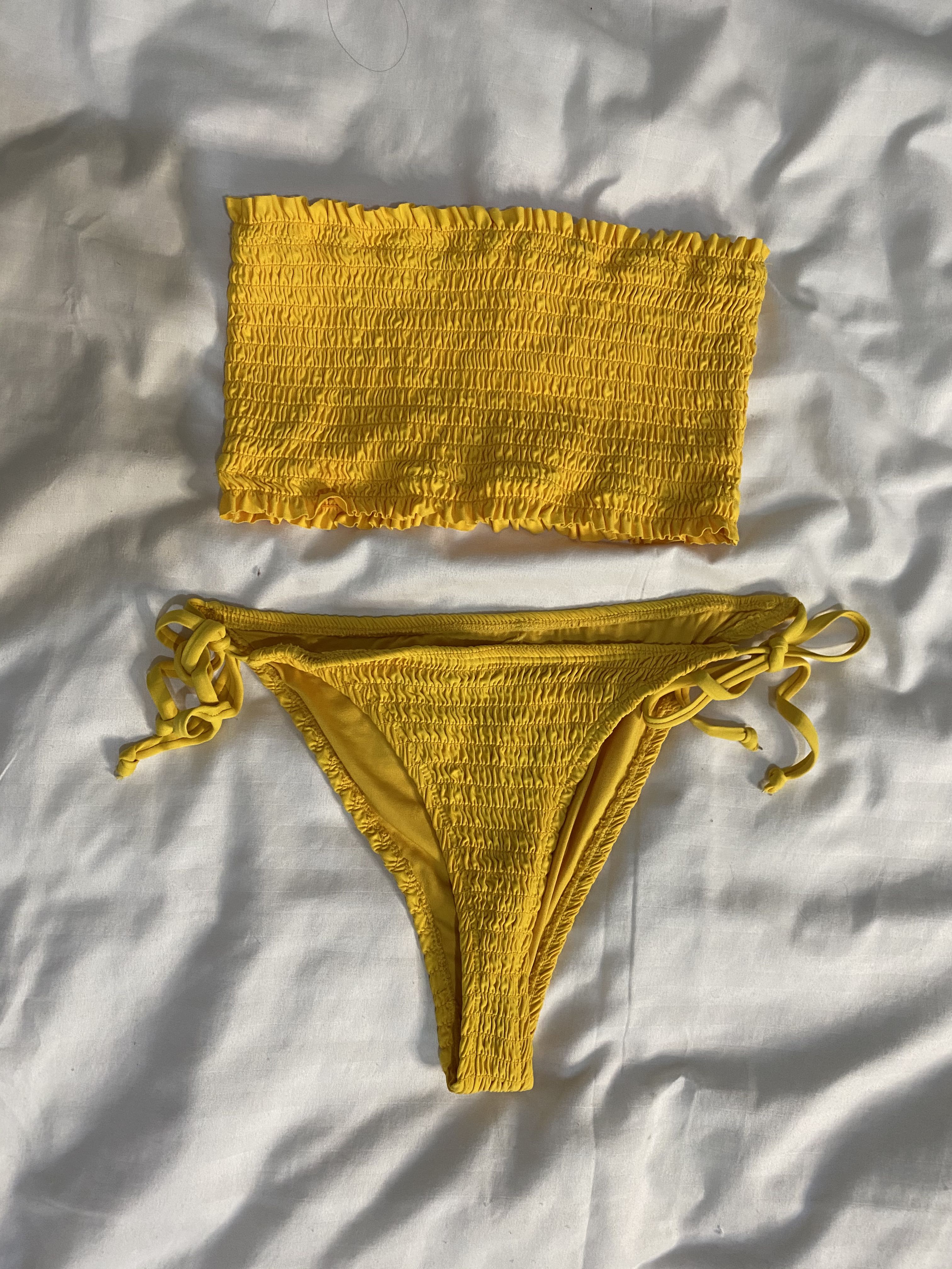 Yellow twopiece bikini with bandeau top, Women's Fashion, Swimwear