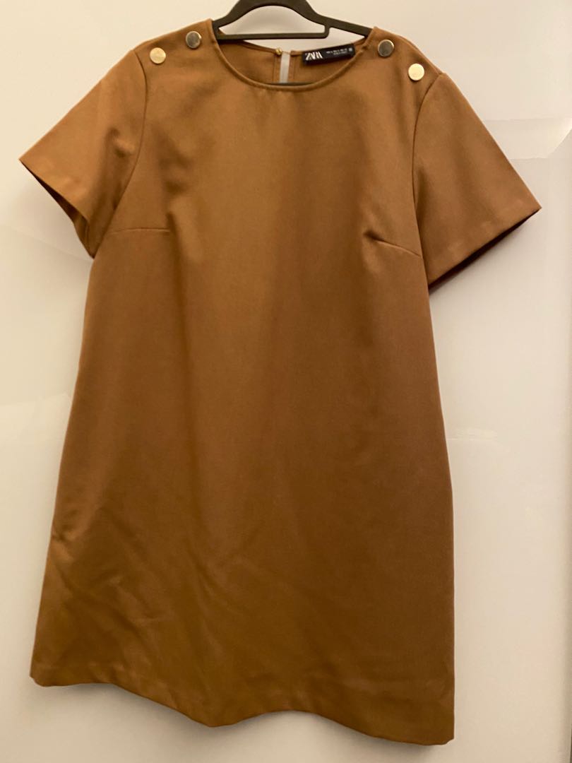 Zara Copper Brown Shift Dress, Women's Fashion, Tops, Sleeveless on