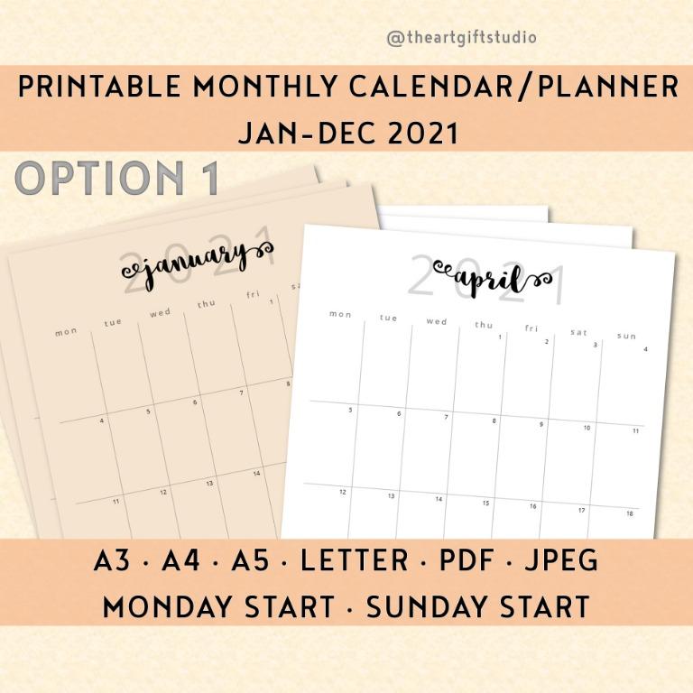 2021 Monthly Calendar Planner Calligraphy Digital Files Hobbies Toys Stationary Craft Stationery School Supplies On Carousell