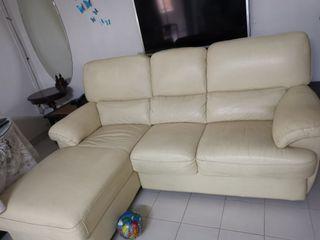 3 seater genuine leather L shaped Sofa with storage stool