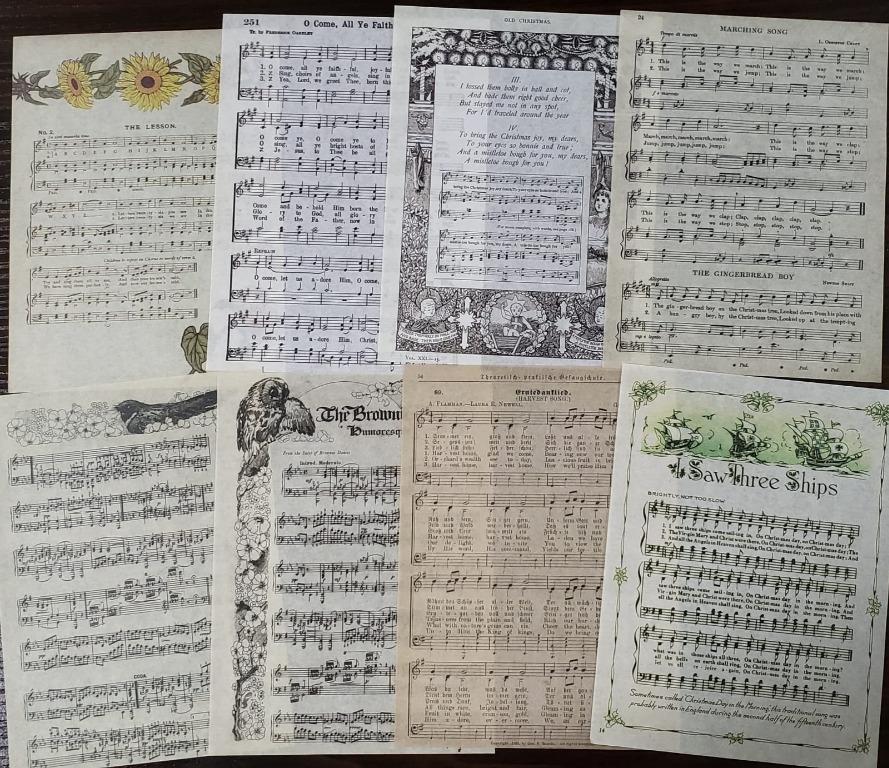 手帳素材 8張復古素材紙 樂譜 書本 文具 文具 Carousell