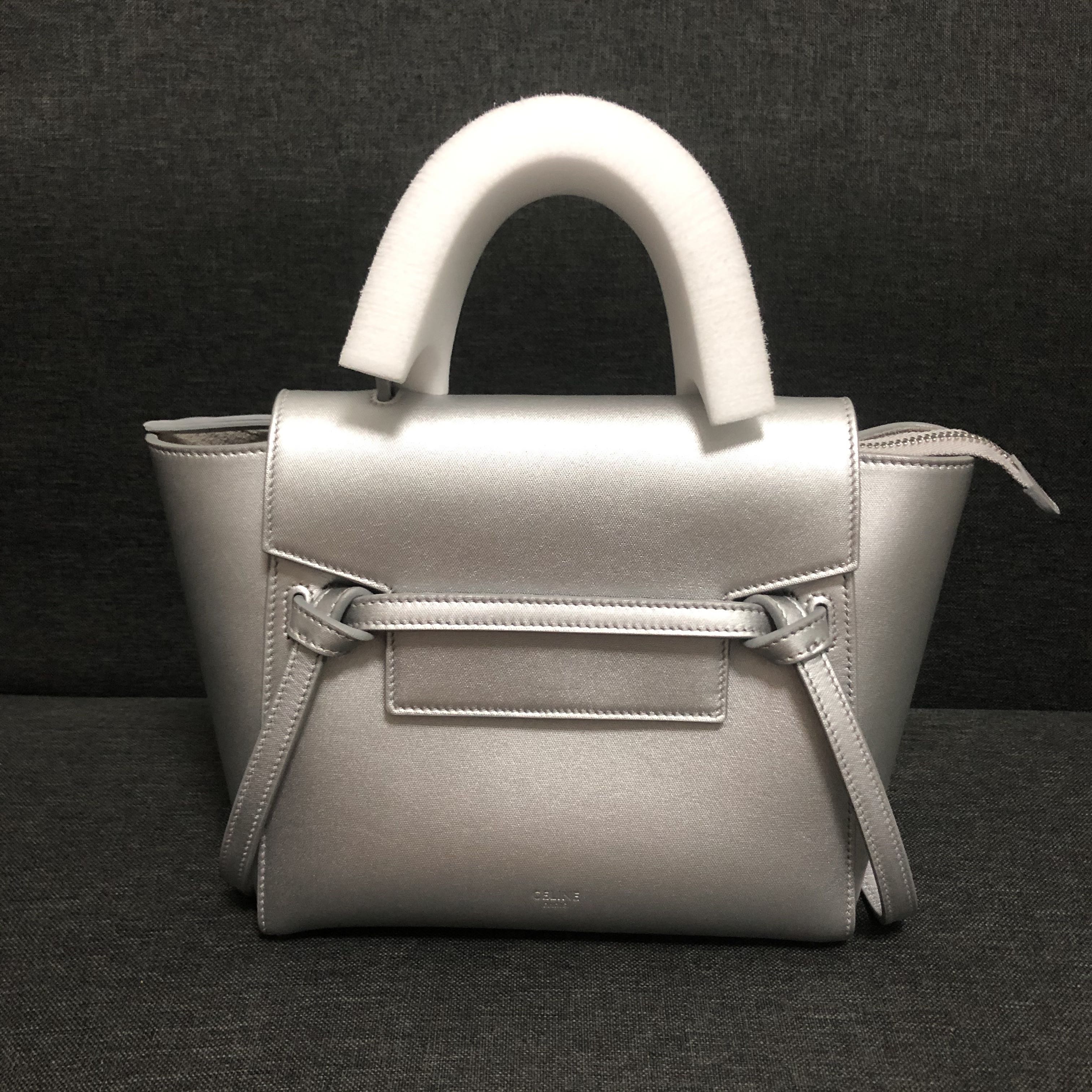 CELINE Belt Bag Nano Silver Leather Hand Bag Used 230426T