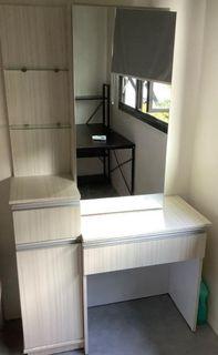 Dressing Table with Mirror ,sitting stool,drawers and glass shelves