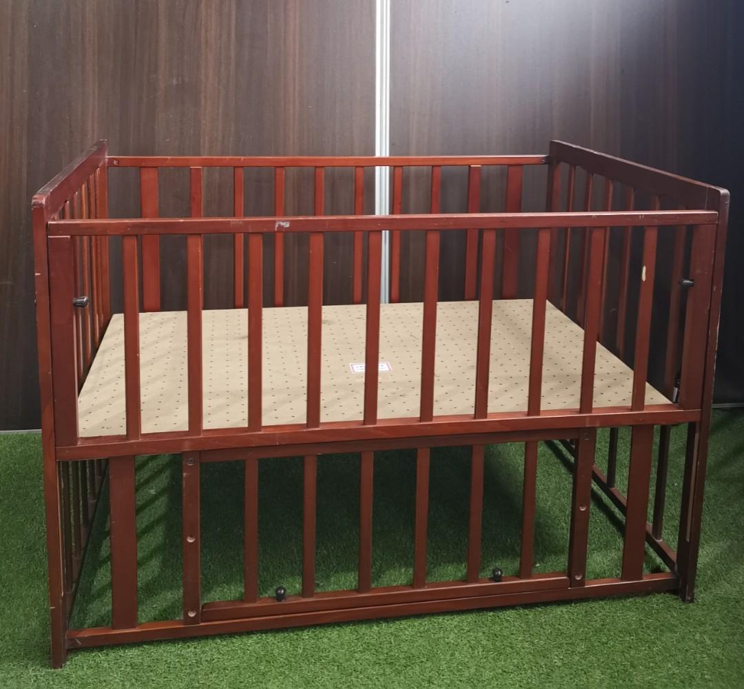 Japan Wooden Crib (Category: Cots & Cribs) located in Valenzuela. Submitted by jgalano1 (Listing ID 1053416150, Image 1). Description: Japan Wooden Crib Condition: Used, good condition, with scratches. Features: adjustable floor board, under compartment. Dimension: 120cm (L), 70cm (W), 80cm (H) Flaw: scratches.