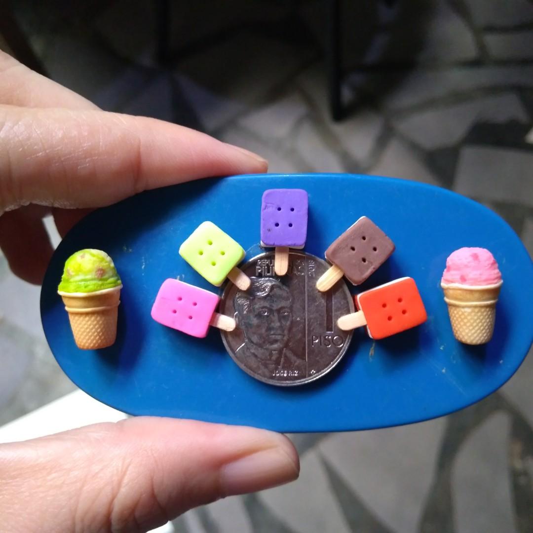 Miniature food (Category: Handmade Craft) located in Naga. Submitted by kingster19 (Listing ID 1053423704, Image 2). Description: handmade polymer clay ice cream cone = P25 each ice cream sandwich = P15 each take all = P115.