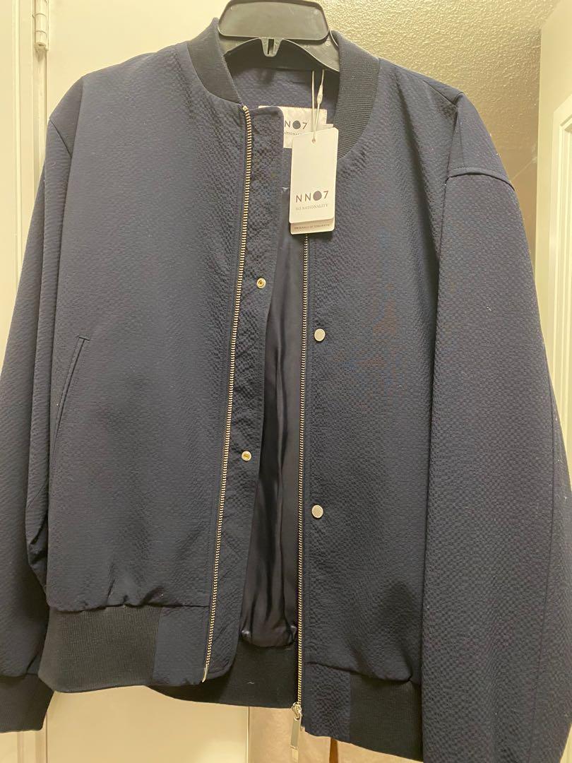 NN07 pires seersucker bomber jacket navy blue Men s Fashion