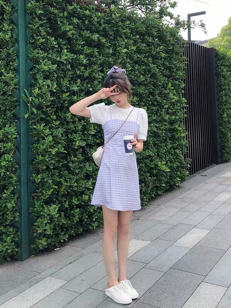 Purple checkered dress shop