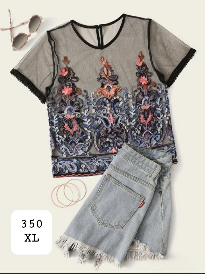 floral embroidered mesh top