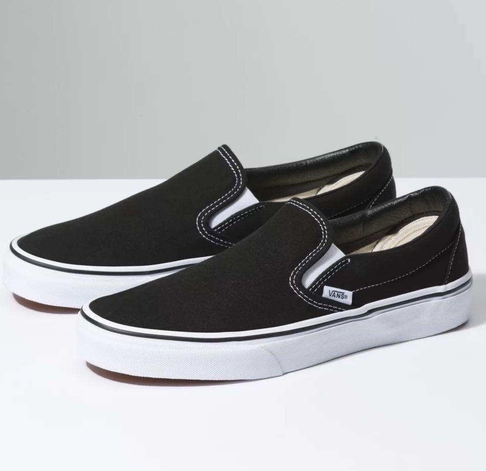 Black and white slip on vans womens Clearance