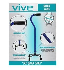 VIVE Adjustable Quad Cane Lightweight Walking Stick for Men & Women - Blue