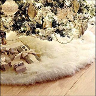 White Plush Christmas Tree Skirt.